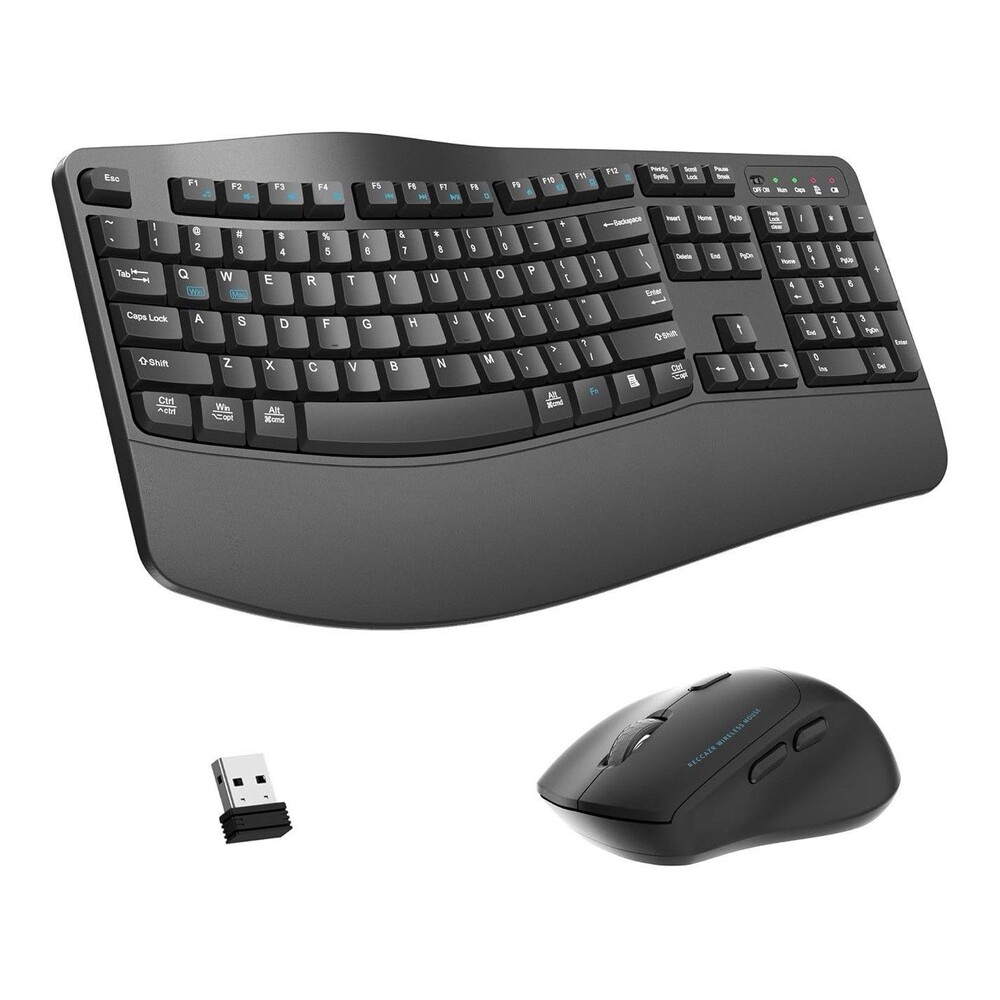 Wireless Keyboard and Mouse Combo,2.4G Full Size Wave Keys Ergonomic Keyboard